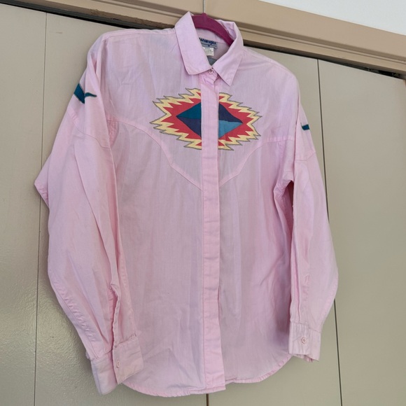 Rare Vintage Wranglers Women’s Southwest Aztec Shirt Pink Bull Design Size Med - Picture 3 of 13